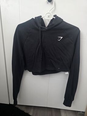 Gymshark Black Cropped Hoodie with White Logo